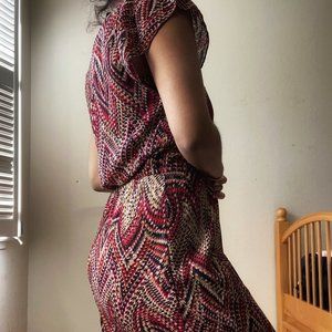 Red, Tan, and Black Printed Mini Dress